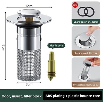 1 pièce Bouchon de lavabo anti-fuite, Noyau à ressort anti-odeur en acier inoxydable, Bonde de lavabo à pression, Accessoire universel pour lavabo black