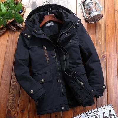 Fleece en Dikker Winter Losse en Casual Middenleeftijd Multi-pocket Gewatteerde Jas, Koudebestendige Gewatteerde Jas 6XL zwart