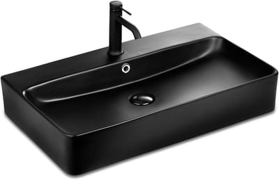 Keramische wastafel - Badkamermeubel - Badkamer Inrichting - Kras- en vlekvrij - 70 cm breed - Mat Zwart