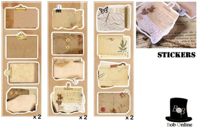Bob Online ™ - 6 Vellen (4 Stickers P/Vel) – DIY Creatieve Vintage Beschrijfbare Papier Stickers - DIY Creative Vintage Writable Paper Stickers – Dagboek, Kaarten Maken, Plakboek Album Stickers – Diary, Card Making, Scrapbook Album – Decoupage