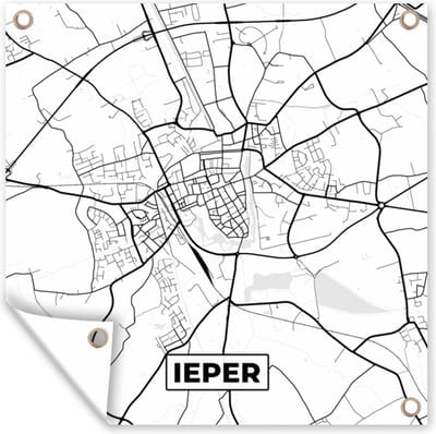 Tuin poster België – Ieper – Stadskaart – Kaart – Zwart Wit – Plattegrond - 200x200 cm - Tuindoek