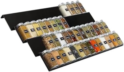 PromoHome Verstelbaar Kruidenrek Lade Organisator - 8 Stuks Uitbreidbaar Kruidenrek voor Lades 33-66 cm Breed - 4-Laags Transparant Keukenorganisatiesysteem voor Kruiden, Specerijen en Keukenspullen - Zwart