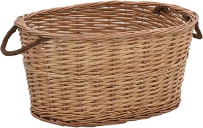 Houten Opbergmand - Rieten Mand Handgrepen - Haardhout Opslag - Natuurlijke Wilgentakken - 56 x 40 x 28 cm - Bruin