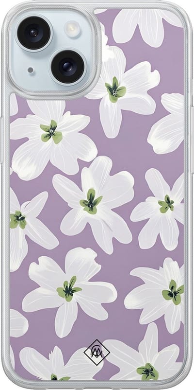 Casimoda® hoesje - Geschikt voor iPhone 13 - Lavender Blossoms - 2-in-1 case - Schokbestendig - Bloemen - Verhoogde randen - Paars, Transparant