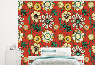 Behang - Fotobehang Design - Bloemen - Hippie - Retro - Breedte 300 cm x hoogte 240 cm
