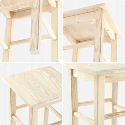 KADAX Houten kruk, voetenbank van natuurlijk ongelakt grenenhout, voetensteun in 3 verschillende modellen, barstoel, opstapkruk, kruk, kruk, houten kruk (vierkant licht)