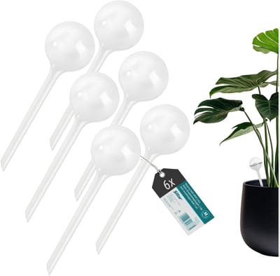 Sillar, waterdruppelaar voor planten, set 6 stuks, druppelsysteem, waterbol voor kamerplanten, 70ml, 12cm, M, wit