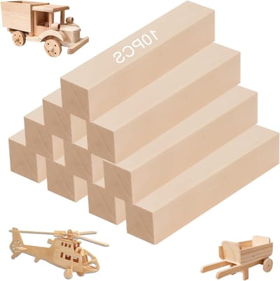 Set van 10 Houtsnijblokken van Lindehout voor Kinderen - Ideaal voor Houtsnijwerk, Creatieve Activiteiten en Snijprojecten 2.5 x 2.5 x 10 cm