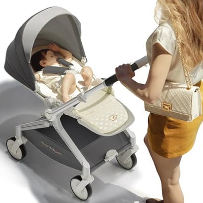 Ultralichte Kinderwagen voor Baby's met Brede Stoelen, Verstelbare Rugleuning en Grote Schokabsorberende Wielen