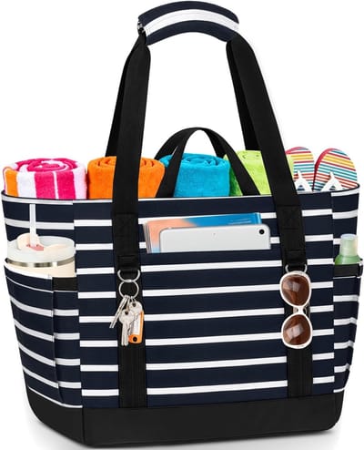 Grote multifunctionele strandtas met ritssluiting, isothermisch en draagbaar voor werk, winkelen en picknicken