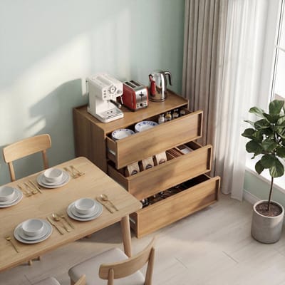MODFU Commode Met 3 Greeploze Laden - Modern Minimalistisch - Voor Slaapkamer Of Hal - MDF - Eikenkleur - 80 X 48 X 78 Cm