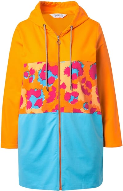 Angel of Style - Dames - lange sweatjas A-lijn luipaardstrepen - Lichtturquoise - Maat 44