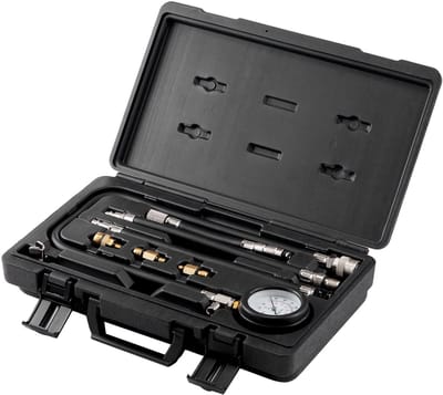 Compressietester Adapterset van 9-Delige, Lektest van Automotorcilinders, Manometer met Dubbele Schaalverdeling 0-300 psi, Lange Slangen met Draagtas voor Motorcilinders