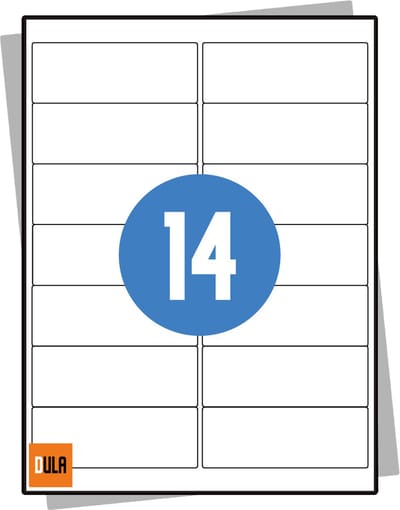 DULA Etiketten - Stickervellen A4 - 14 stickers per vel - 99,1 x 38,1 mm - 100 vel