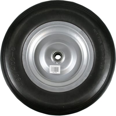 Benson Massief kruiwagenwiel - Lekbestendig - Zwart rubber - Zilveren velg - 39 cm diameter