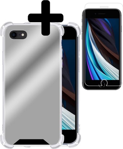 Hoesje - Met Screenprotector - Geschikt voor Apple iPhone SE (2022) - Sterk & Shockproof - Siliconen Case - Back Cover - Telefoon Hoes - Shock Proof - Telefoonhoesjes - Zilver