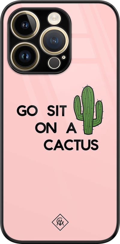 Casimoda® hoesje - Geschikt voor iPhone 14 Pro - Go Sit On A Cactus - Luxe Hard Case Zwart - Backcover telefoonhoesje - Roze