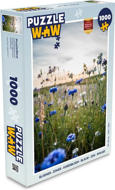 Puzzel Bloemen - Zomer - Korenbloem - Blauw - Zon - Wolken - Legpuzzel - Puzzel 1000 stukjes volwassenen