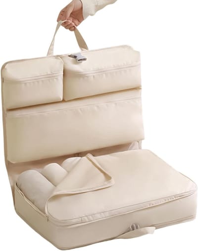 Ondergoed Organizer - Reis Etui - Efficiënt Inpakken - Compressie Zonder Vacuüm - 25x16x3 cm - Crèmekleurig