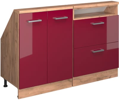 Vicco R-Line Keukenkast voor schuine wand – 120 cm Set van 2 Rood hoogglans/gouden eik
