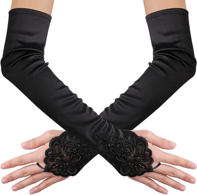 Elegante lange satijnen vingerloze ellebooglange handschoenen voor bruiloften en feesten