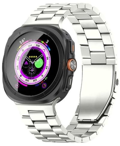 By Qubix - smartwatch bandje - Compatible Samsung bandje - Titanium schakelband - Titanium kleur - Geschikt voor Samsung Galaxy Watch 9 (40/44mm) - Watch 8 (40/44mm) - Watch 8 Classic (46mm)