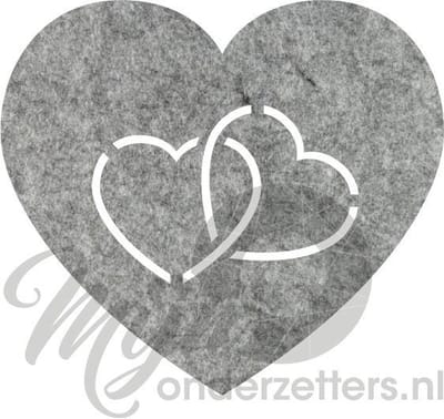 Hart in hart vilt onderzetters - Gemeleerd grijs - 6 stuks - 10 x 10 cm - Tafeldecoratie - Glas onderzetter - Valentijn - Cadeau - Woondecoratie - Tafelbescherming - Onderzetters voor glazen - Keukenbenodigdheden - Woonaccessoires - Tafelaccessoires
