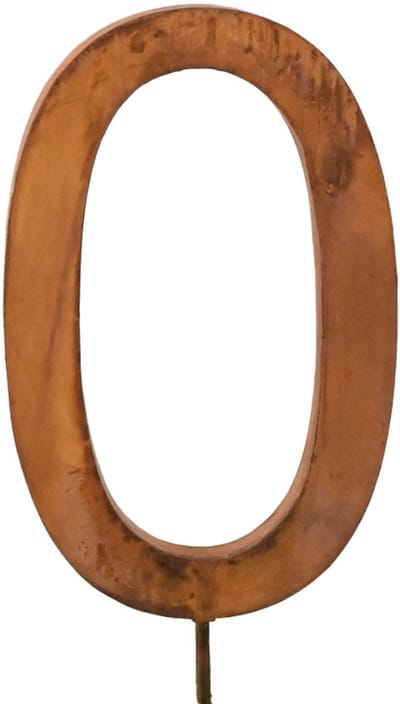 UNUS® Metalen huisnummer 0 met staaf en ophangoog 60 cm roestlook