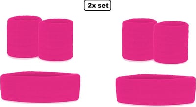 2x Set Zweetbandjes set neon roze 3-dlg - Sport thema feest festival fun party zweet band