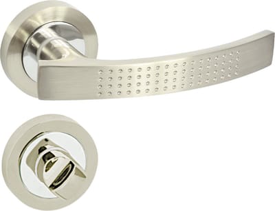 DOMINO ALMA-R-ECO M9 - Luxe Deurklink Set - Gelakt Nikkel - Ronde Rozet - Badkamerslot Vrij-Bezet - Complete Set