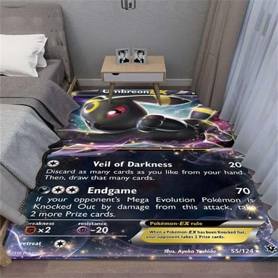 Pokémon Umbreon Nachtara Kaart Groot Tapijt voor Slaapkamer Woonkamer Decor Man Cave Nachtkastje Tapijt Lounge Bank Vloermat 120*160cm