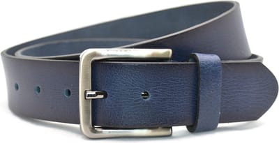 Heren Riem volnerf Leer Navy blauw - 4 cm Breed - Broekriem - Nette Riem - jeans riem - Maat: 95 / Totale lengte riem 110 cm - Echt Leer