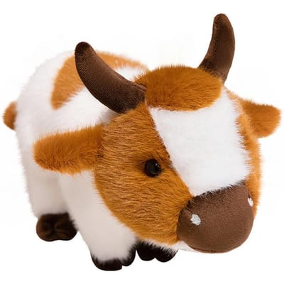 Peluche de Vache Kawaii Debout Peluche Marron Noir Animal de Ferme Dessin Animé Poupée Moelleuse Apaisante Cadeau 30cm
