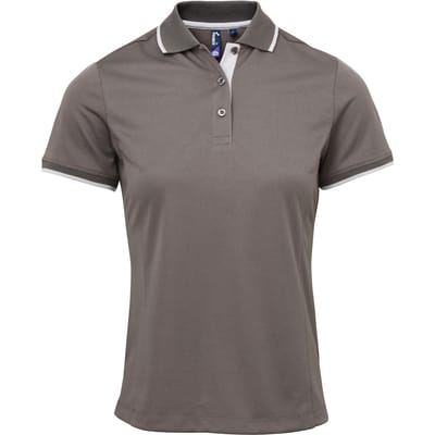 Premier Dames/dames Contrast Coolchecker Poloshirt (Donkergrijs/zilver)