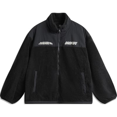 LiNing Comfortabel Casual Letterprint Fleece Opstaande Kraag Ritsjack Heren jassen Zwart AFDU507-1 M black