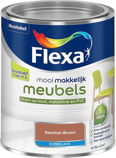 Flexa - Mooi Makkelijk Meubels Zijdeglans - Reddish Brown - Mengverf - 750 Ml