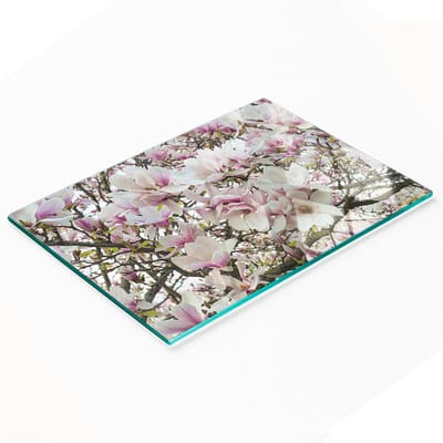 Decoratieve serveerplank van glas met magnolia-bloemen, 80x52 cm