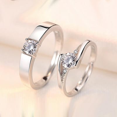 Nieuwe Verzilverde Koppelring Voor Geliefden Voor Altijd Eeuwige Liefde Hart Zirkonia Open Ringen Bruiloft Verloving Jubileum Sieraden resizable beige