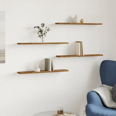 vidaXL - Wandschappen - 4 - st - 60x10x1,5 - cm - bewerkt - hout - oud - houtkleurig