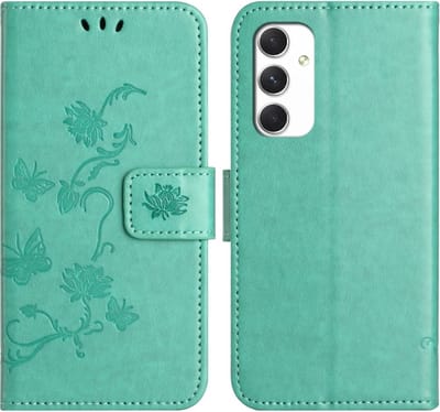 Coverup Hoesje - Geschikt voor Samsung Galaxy A16 Hoesje - Coverup Bloemen & Vlinders Book Case - Mintgroen