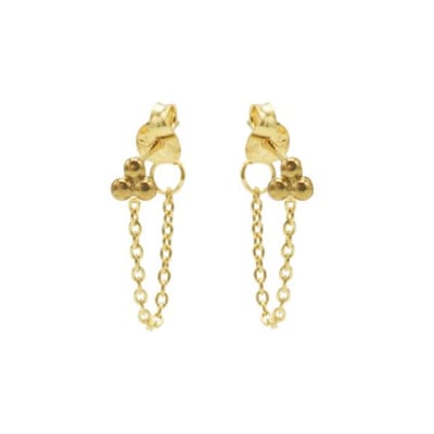Karma oorbel Chain Triple Dots Zilver Goldplated-M1823