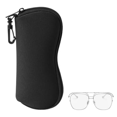 kwmobile brillenkoker van neopreen - 8x18,5 cm - Met ritssluiting en karabijnhaak - Brillenetui in zwart