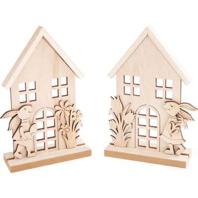 VBS Houten bouwpakket "Bunny Cottage", set van 2 stuks