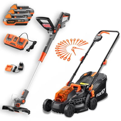 FUXTEC Accu tuinset – 33 cm grasmaaier & 25 cm bosmaaier incl. 3x 2Ah Li-Ion accu en duolader