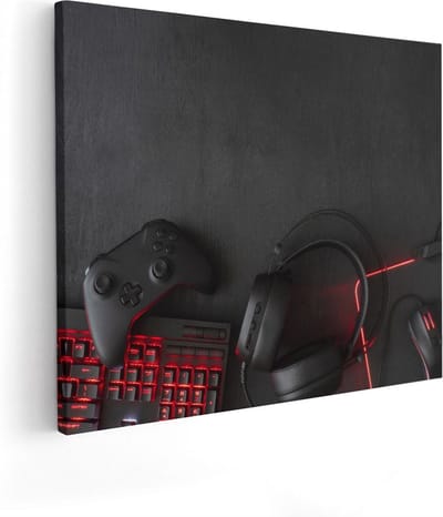 Artaza Canvas Schilderij Gamer Controller - 50x40 cm - Muurdecoratie Gaming - Wanddecoratie Mancave - Kamer Accessoires