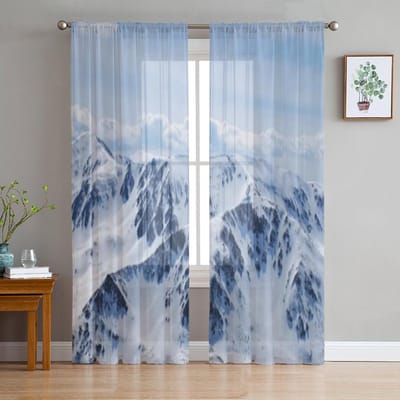 Winter Tatra Gebergte Transparante Gordijnen voor Woonkamer Transparante Tule Raambekleding Slaapkamer Keuken Huisdecoratie Sluier Gordijnen 135W x 114H(cm) gray