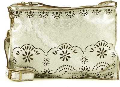 CATERINA LUCCHI Leren Schoudertas Catania Pochette Argento + T / Cognac Zilverkleurig