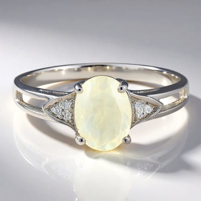 Cavill - Zilveren ring met 0,97ct ovale Orthoklaas Madagaskar & 0,007ct witte topaas - 925 Sterling Zilver - Elegante damesring maat 17