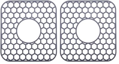 2 stuks gootsteenbeschermers voor de keuken, 31,5 x 29,2 cm hittebestendige siliconen gootsteenmat met honingraatvormige afvoerpads, vaatwasmachinebestendig voor de bodem van porseleinen en roestvrijstalen gootsteen (grijs)