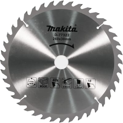 Makita Afkortzaagblad voor Hout | Standaard | Ø 260mm Asgat 30mm 40T - D-77322